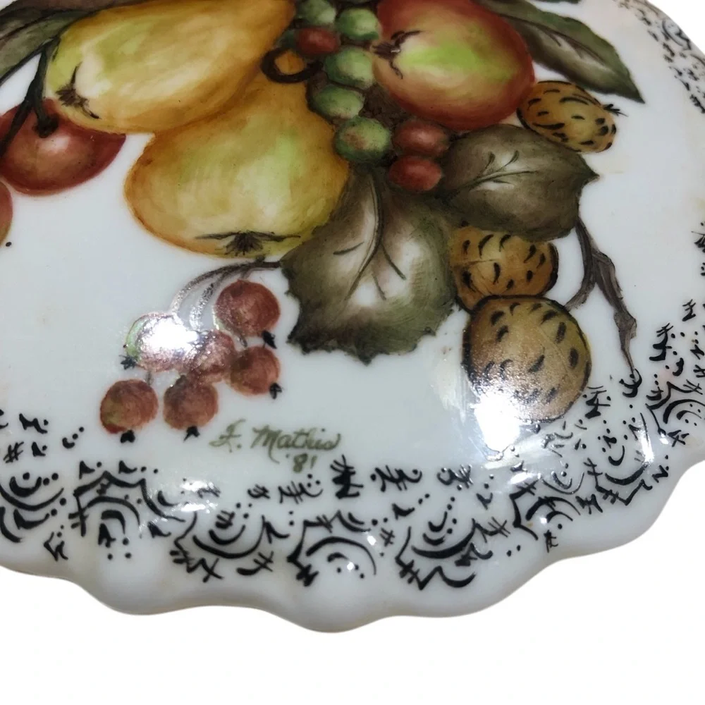Vintage 80’s Hand Painted Fruit Trinket Jewelry Box Bowl Cottagecore Lidded